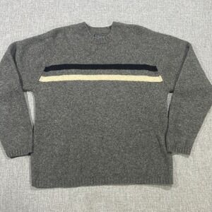 Vintage American Eagle Sweater Sz XL 100% Wool 90s Knit Stripe Gray Preppy LS